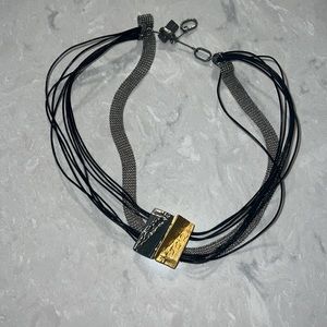 RARE Anne Marie Chagnon leather silver, pewter & gold necklace